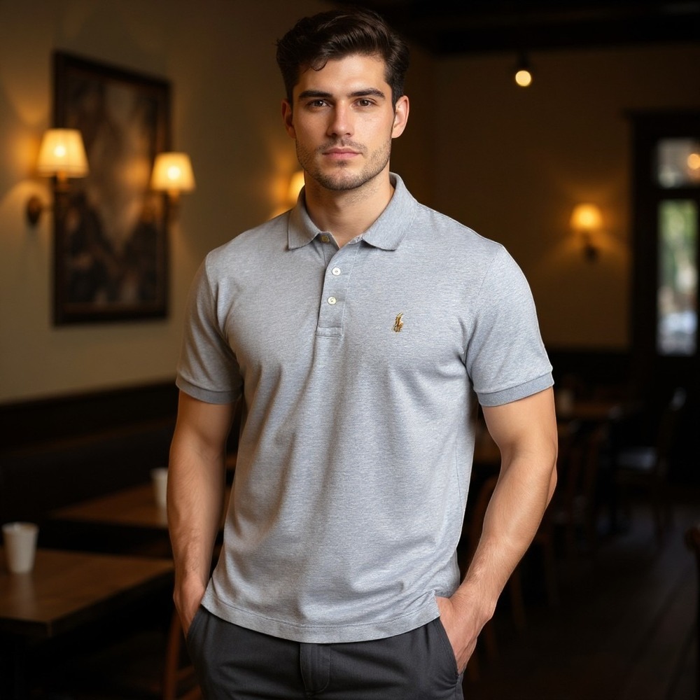 Polo Ralph Lauren Mens Pima Soft Touch Polo Shirt Light Blue Heather Cotton XL